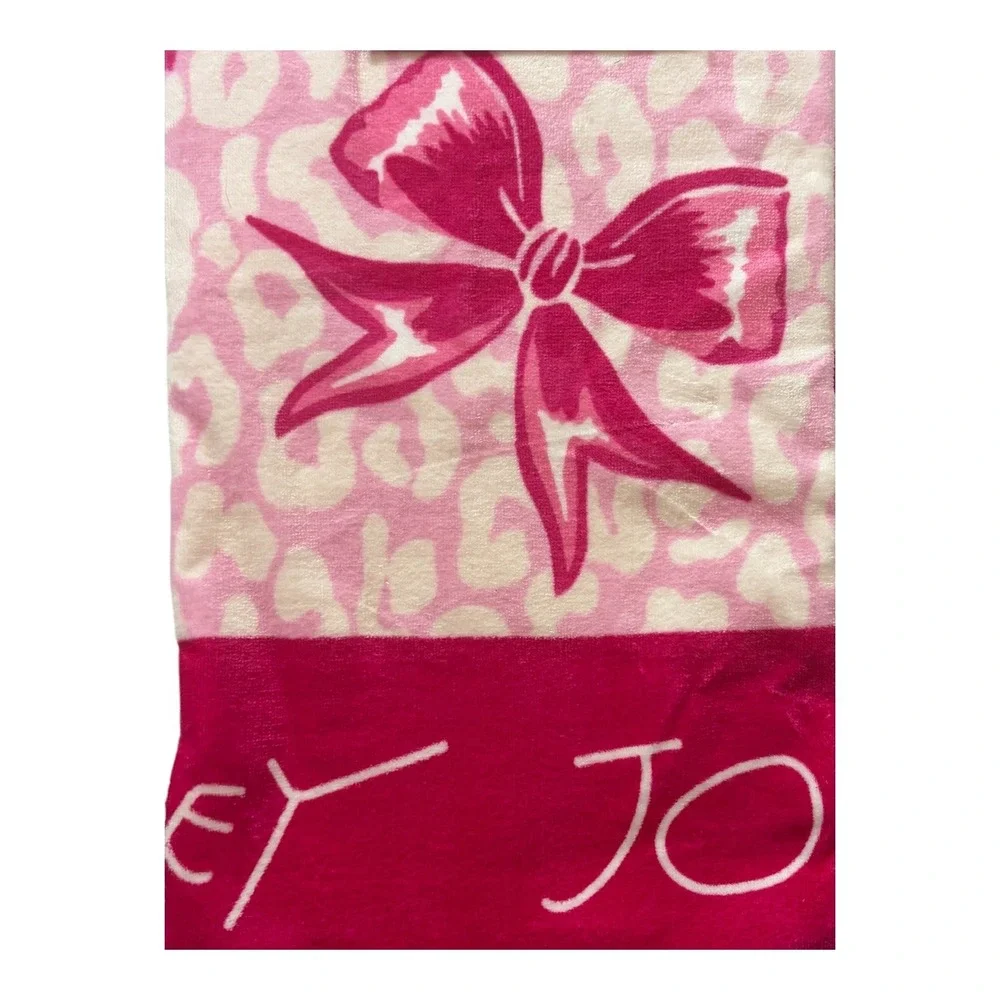 Betsey Johnson Pink Bow Leopard Print‎ Beach Towel Coquette Barbiecore NWT